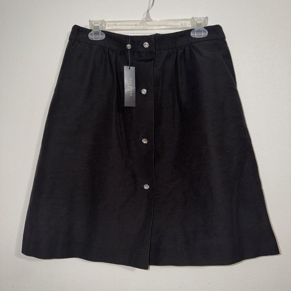 Talbots A-Line Black Skirt Size 10 Holiday Party Office Rhinestone Button NEW